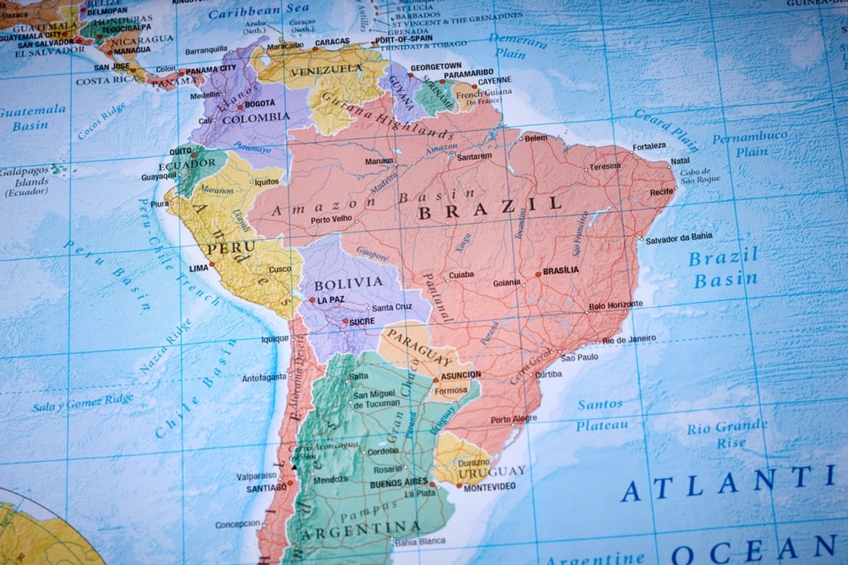 Map of South America highlighting Brazil, Peru, and Bolivia