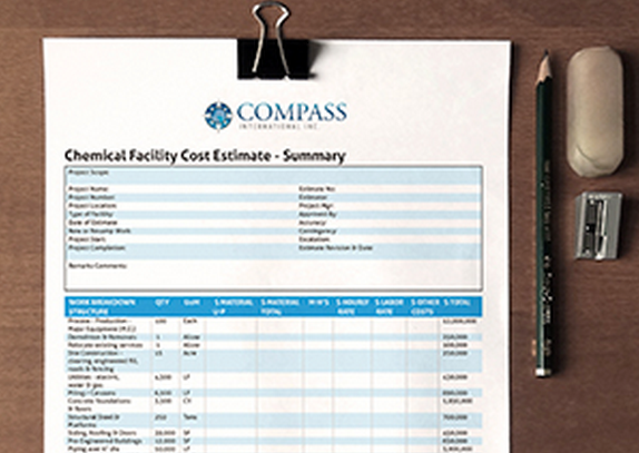 Chemical facility cost estimate summary